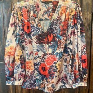 ANTHROPOLOGIE dress pankaj & nidhi blouse shirt top EUC RTL $78 Small S floral